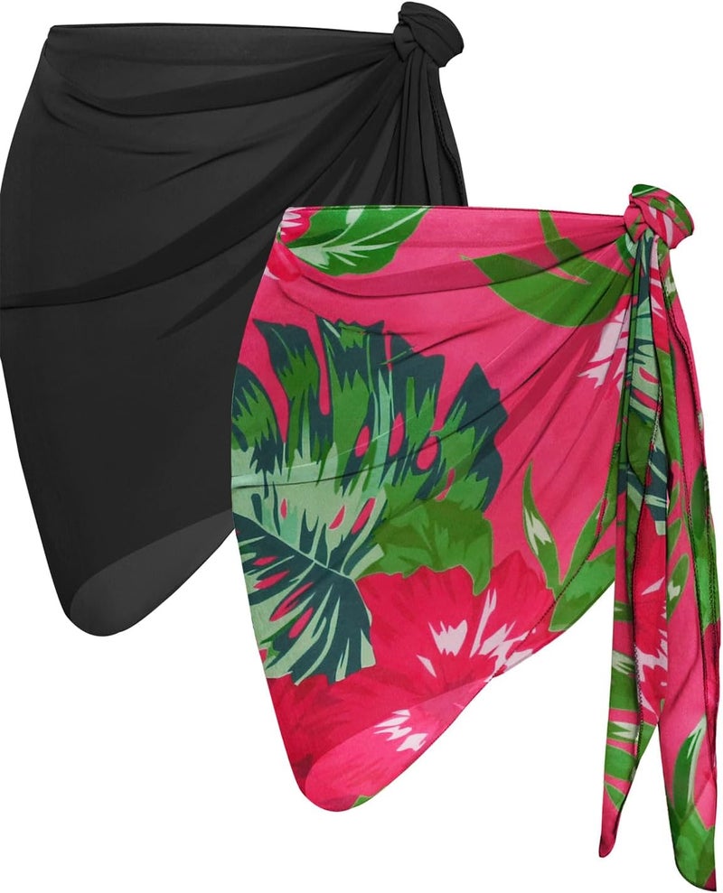 2 Pieces Women Beach Sarong Bathing Suit Wrap Skirt Sheer Bikini Swimsuit Cover Ups for Swimwear